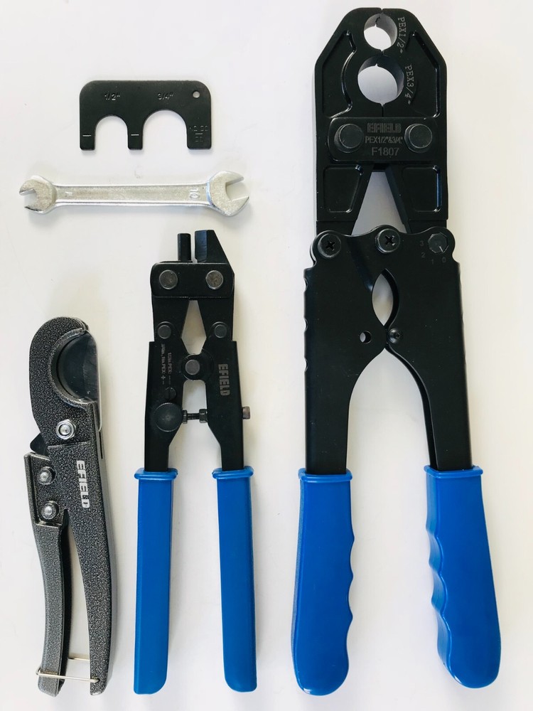 PEX 1/2&Prime; & 3/4 COMBO Crimp Tool Kit for Copper Ring with Ring Removal & Cutter