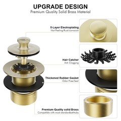 Brushed Gold Tub Drain Stopper Bathtub Drain, Hair