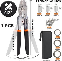 YMYP 99FT Stainless Steel Wire Rope Crimping Tool Kit, 2.2mm Wire Rope & 10 Thim