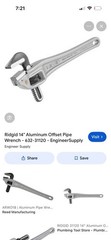 Ridgid 31120 14&Prime; Lightweight Aluminum Offset Pipe Wrench, 2&Prime; Pipe Capacity