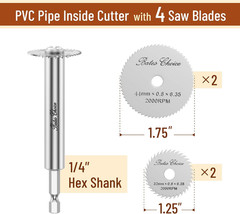 Bates- PVC Pipe inside Cutter with 4 Saw Blades, 1/4&Prime; Hex Shank, 1-1/4&Prime; & 1-3/4&Prime;