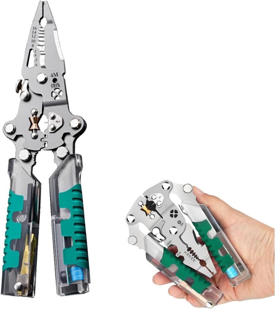 Multifunctional 18-in-1 Folding Wire Stripper Pliers with Voltage Detector & Cri