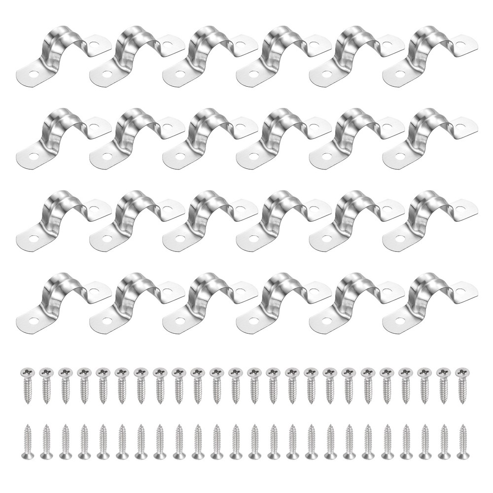 48Pcs 14mm(9/16&Prime;)304 Stainless Steel Rigid Pipe Strap with Screws, Silver