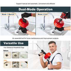 25FT Drain Auger Drain Snake Tool Professinal Plumbing Snake Drain Snake 1/4inch