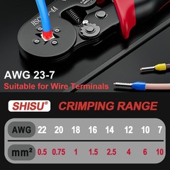 Ferrule Crimping Tool AWG 23-7 (0.25-10mm&sup2;), Self-Adjusting Ratchet Wire Ferrule