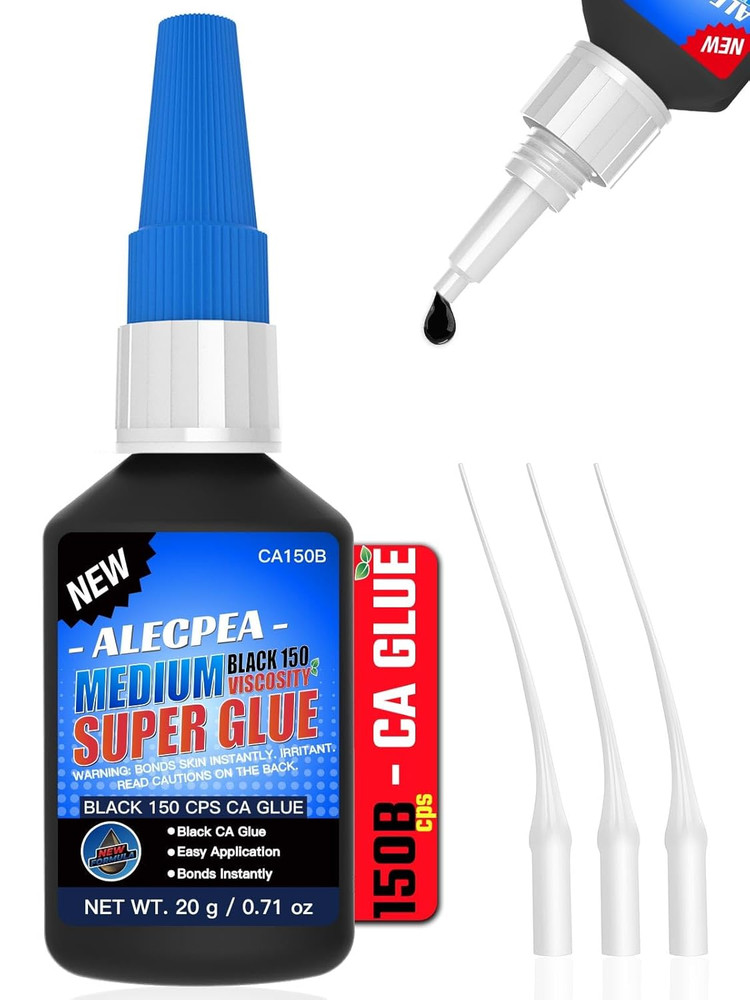 20G Black Medium CA Glue (150 CPS), Premium Cyanoacrylate Super Glue for Wood, G