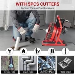 Drain Cleaner Machine Portable Electric Drain Auger Sewer Snake 75 Ft x 1/2 Inch