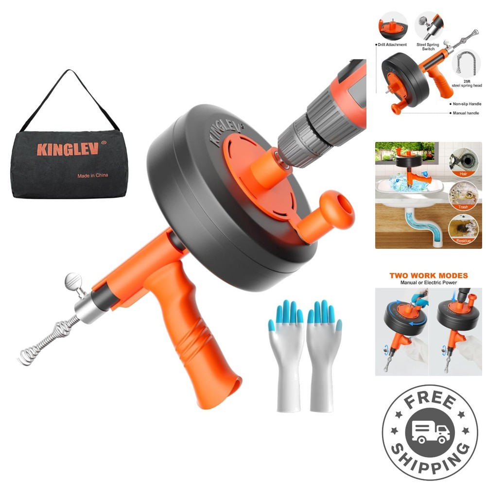 Durable Drain Cleaning Solution: 25ft Steel Auger with Manual & Power Options