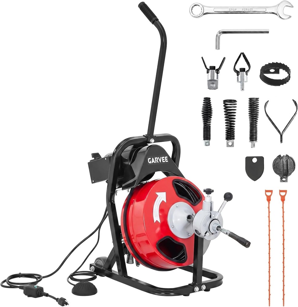 75FTx1/2&Prime; Drain Cleaner Machine Auto Feed Sewer Snake Auger Electric Drain 250W