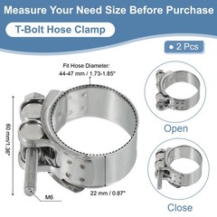 2 Pcs 44-47mm T-Bolt Hose Clamp Intercooler Pipe Clip for 1.73&Prime;-1.85&Prime; Pipe