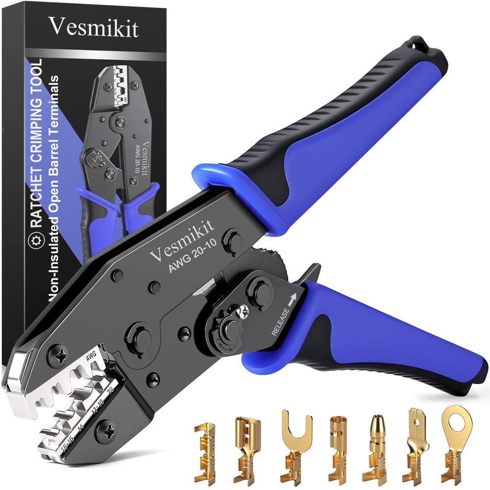 Crimping Tool for Non-Insulated Open Barrel Terminals-AWG 20-10 Ratchet Wire Cri
