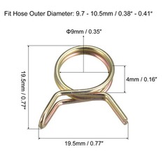 Double Wire Spring Hose Clamp, 10pcs 65Mn Steel 9mm Clips, Color Zinc Plated