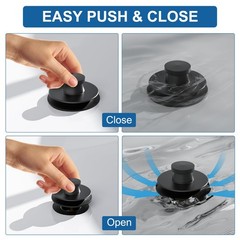 Fibetter Black Tub Drain Lift and Turn Trim Set 1-Hole Turn, Matte