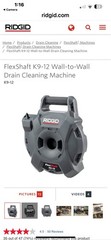 Ridgid FlexShaft K9-12 Wall-to-Wall Drain Cleaning Machine 74978 &ndash; Gray