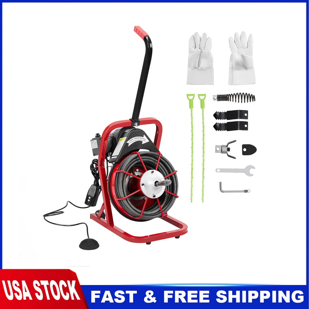 Drain Cleaner Machine,75FT_1/2in,Automatic Electric Drain Auger for 1to4 in Pipe