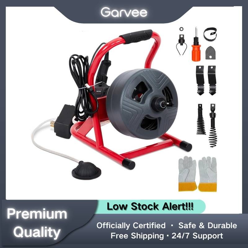 Professional 50ft Manual Drain Cleaner Machine &ndash; for 3/4&Prime; to 3&Prime; Pipes, 6 Cutters