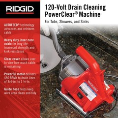 RIDGID 55808 PowerClear 120-Volt Drain Cleaning Machine Kit for Tubs, Showers&hellip;