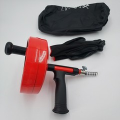 DrainX&reg; Heavy-Duty-Steel Pro Drum Drain Auger, 25 Ft., Drain Snake, gloves ,Case