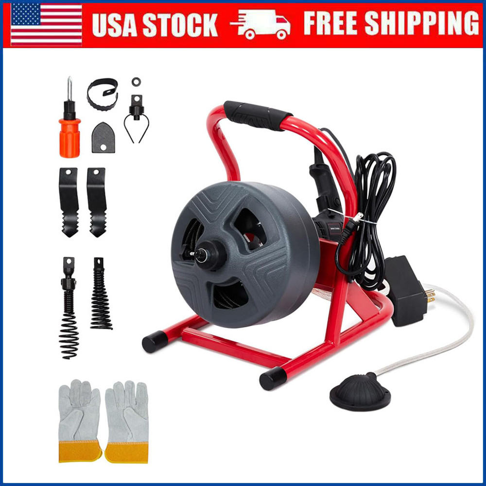 50Ft x 5/16&Prime; Drain Cleaner Machine for 3/4&Prime; to 3&Prime; Pipe Drain Auger Sewer Snake