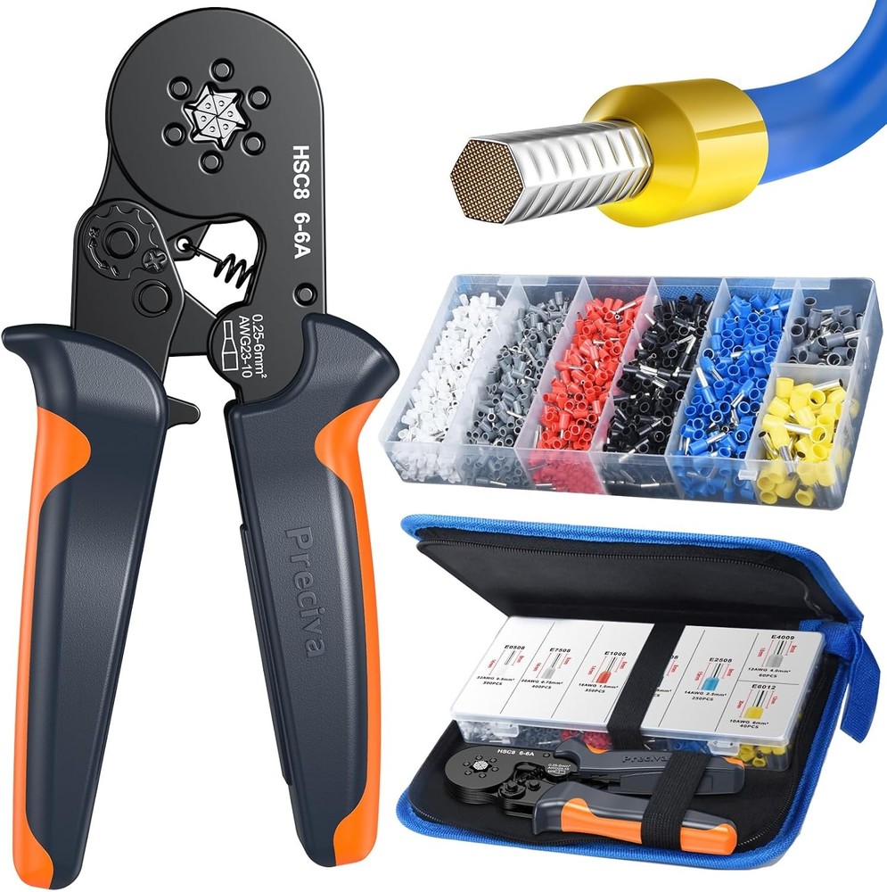 Preciva Crimping Tool Kit for Ferrules, 1900PCS Wire Connectors, Self-Adjustable
