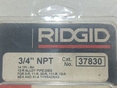 RIDGID 37830 3/4&Prime; NPT PIPE THREADER DIE SET FOR OO-R 11-R 12-R THREADER NEW