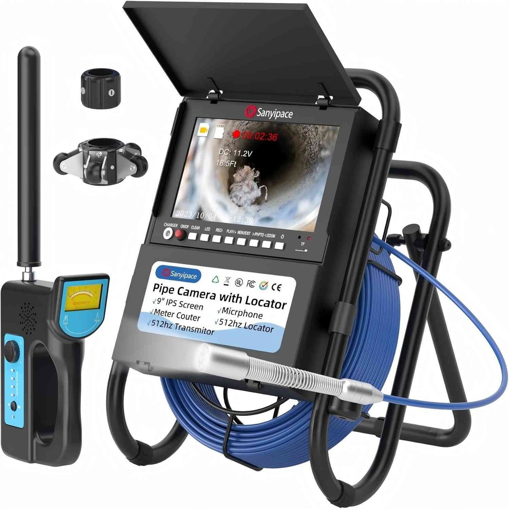 9&Prime; Color Screen Sewer Camera 50M/165FT Drain Pipe Borescope w/ 512Hz Transmitter