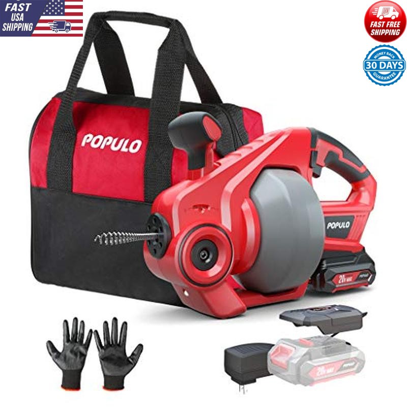 Cordless Electric Drain Auger 25Ft Auto Feed Plumbing Snake Tool 20V Battery New