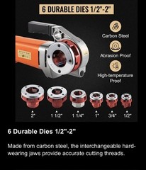 Electric Pipe Threader Portable Machine 2300W, 6 Dies 1/2-2&Prime; , 22 RPM ,Excellent