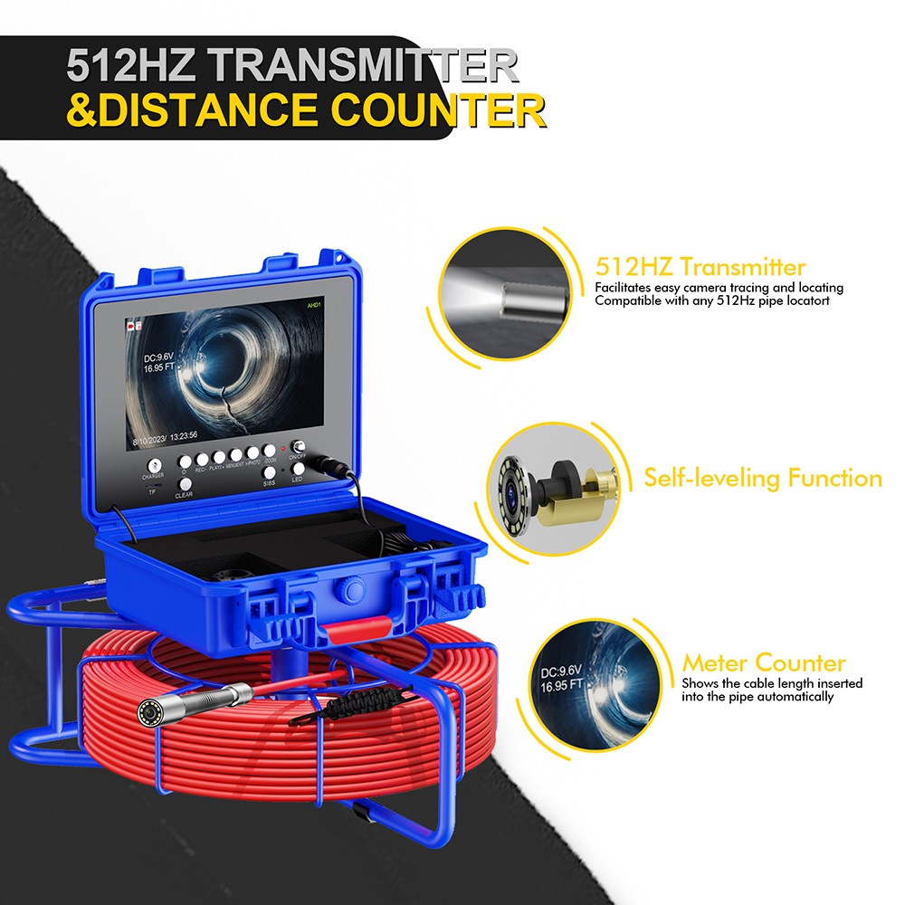 9inch Sewer Camera Pipe Inspection Camera 512hz Self-leveling 50m Meter Counter