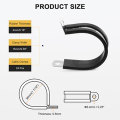 24Pcs 36mm(1-7/16&Prime;) Stainless Steel Rubber R-Tube Strap Clamp, Black