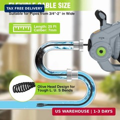 WORKPRO 20V Electric Drain Auger, 25Ft Plumbing Snake Drain Hair Removal Tool Se