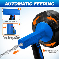 Auto Feed Drain Auger with Drill Adapter, 33 Feet Drain Snake Hair Clog Remover,