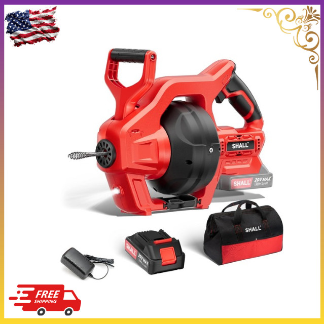 20V Cordless Drain Auger 25Ft Plumbing Snake w/ Battery & Charger