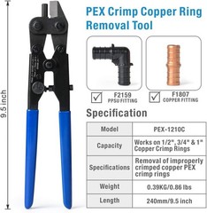 Professional PEX Crimp Ring Removal Tool &ndash; Fits 1/2, 3/4, 1 Inch Copper Rings