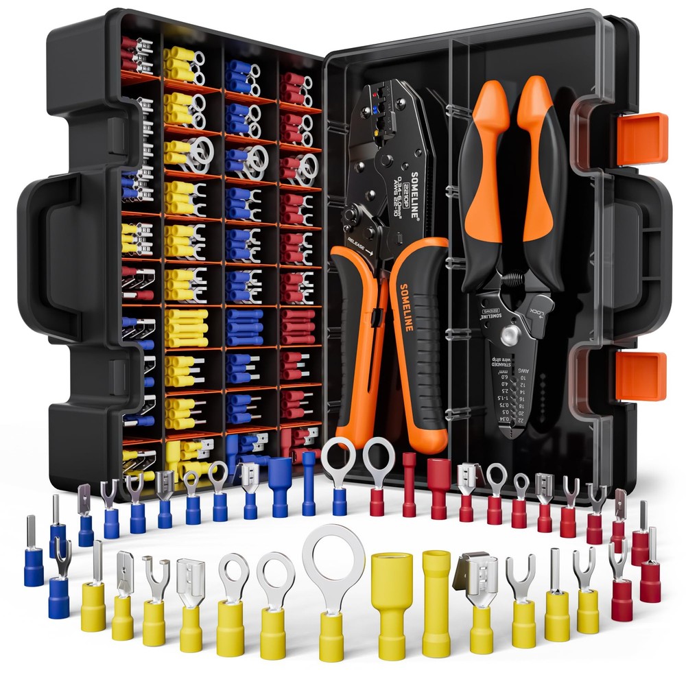 SOMELINE Wire Terminals Crimping Tool, with 45 22-10 AWG, Red, Blue, Yellow