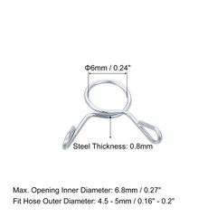 Fuel Line Hose Clips, 50pcs 6mm 65Mn Steel Tubing Spring Clamps (Silver)