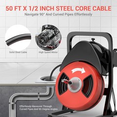 50FT x 1/2In Heavy Duty Drain Cleaner Machine Portable Auger Sewer Snake 250W