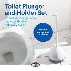Clorox Toilet Plunger with Hideaway Holder Caddy 1-Pack, White/Grey