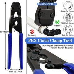 PEX Cinch Clamp Tool Kit, 3/8&Prime; to 1&Prime; PEX Pipe Clamp Cinch Tool with 30 Pcs 1/2&Prime;