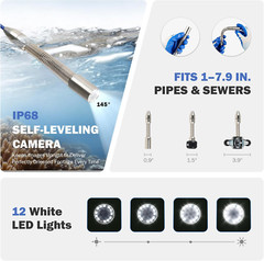 Self-Leveling Sewer Camera, Sewer Inspection Camera with 230 Ft. Cable & Digital