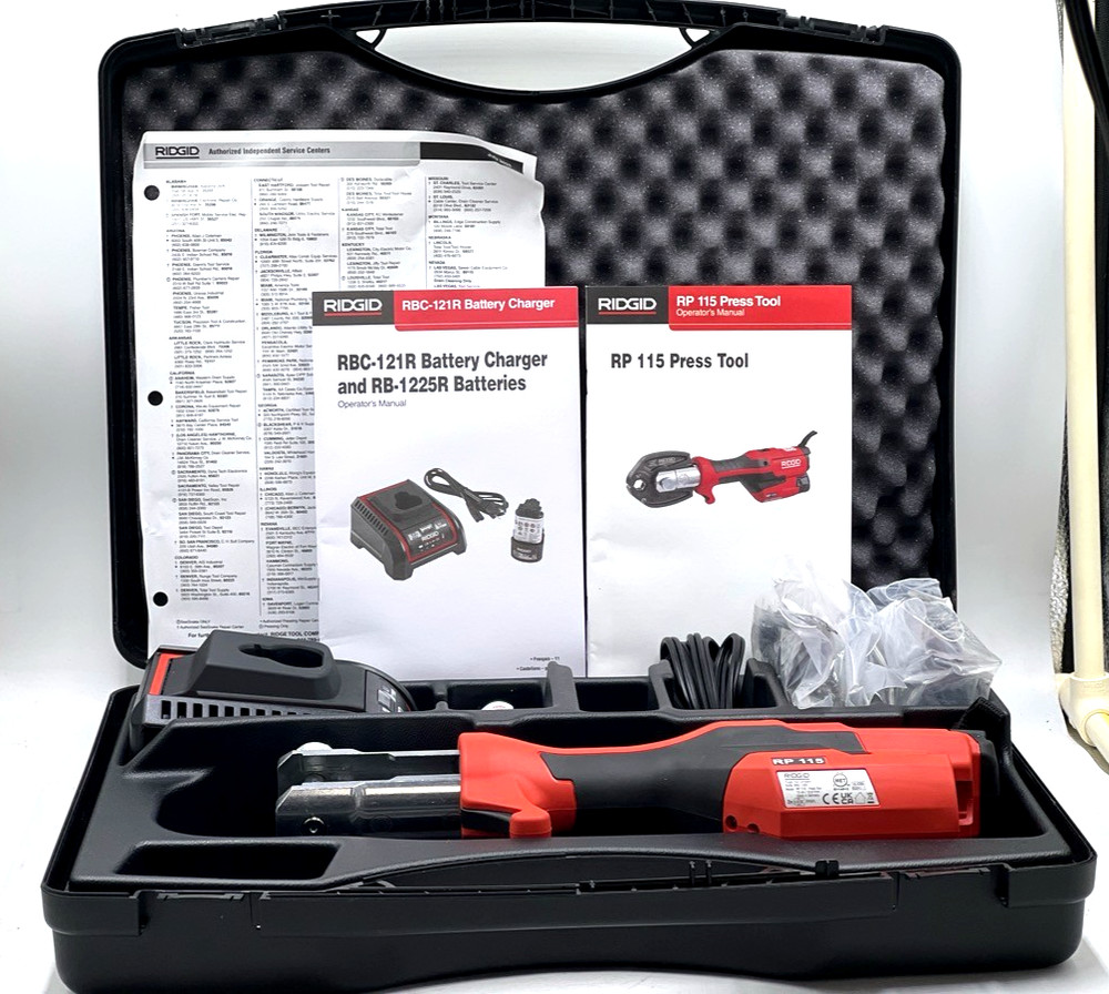 RIDGID RP115 Mini Press Tool Kit W/1/2&Prime;+3/4&Prime; Fittings+12V Li-Ion Bat (EL1134976)