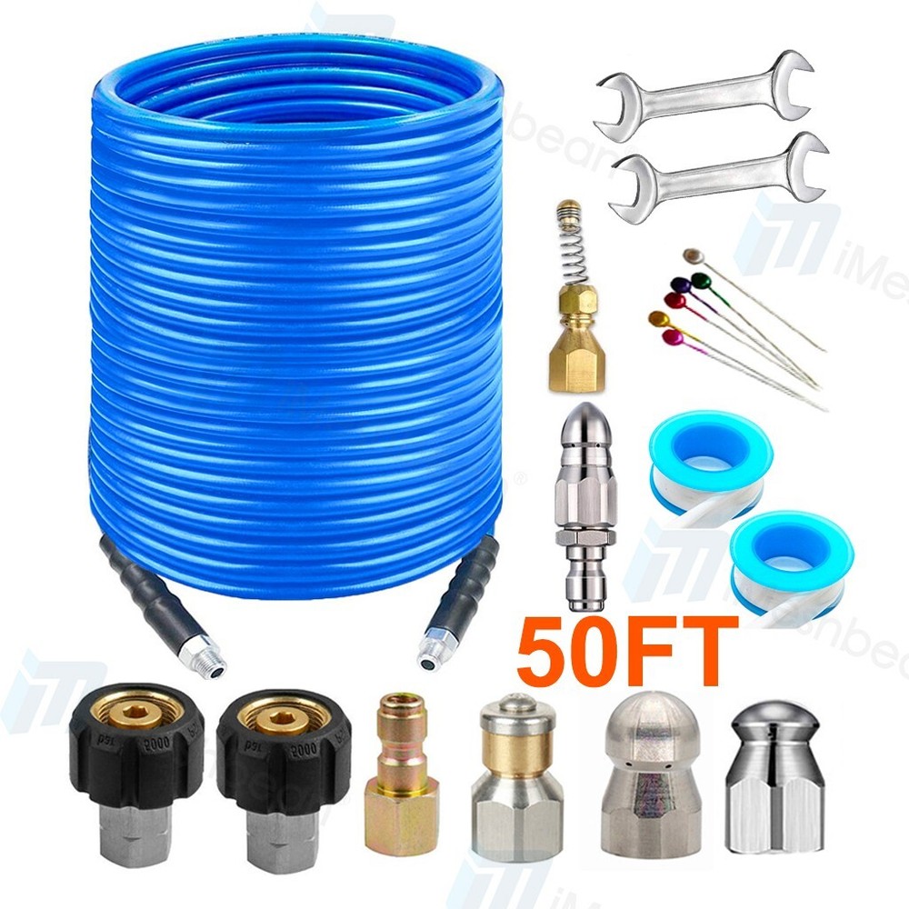Sewer Jetter Kit for Pressure Washer 50FT 1/4&Prime; M-NPT Drain Cleaner Hose 5800PSI