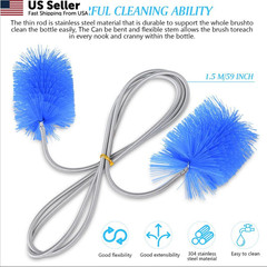 Flexible Long Drain Brush Set, Premium 3 Piece Kit with Double Large, Blue