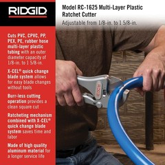 23498 Model RC-1625 Aluminum Ratchet Action 1/8&Prime; to 1-5/8&Prime; Plastic Pipe And T&hellip;