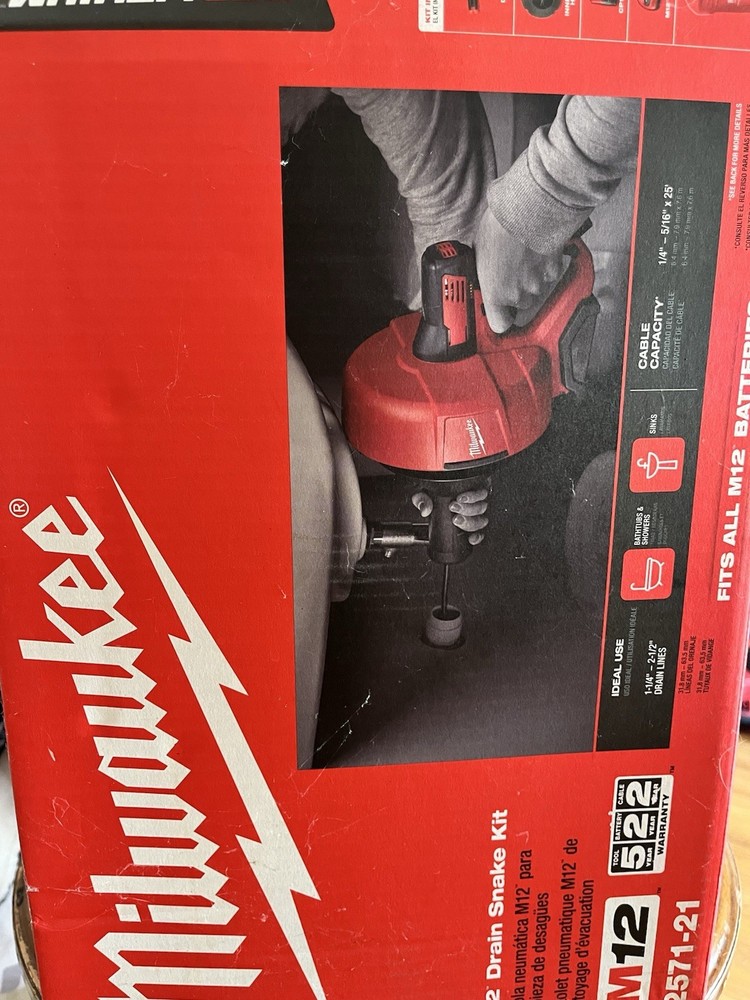 Milwaukee M12 2571-21 Drain Snake Kit 5/16 in x 25 ft Inner Core, 1/8 hp.
