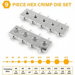 Hydraulic Crimping Tool With 9 Pairs Of Dies, 12 To 2/0 Awg, Yellow