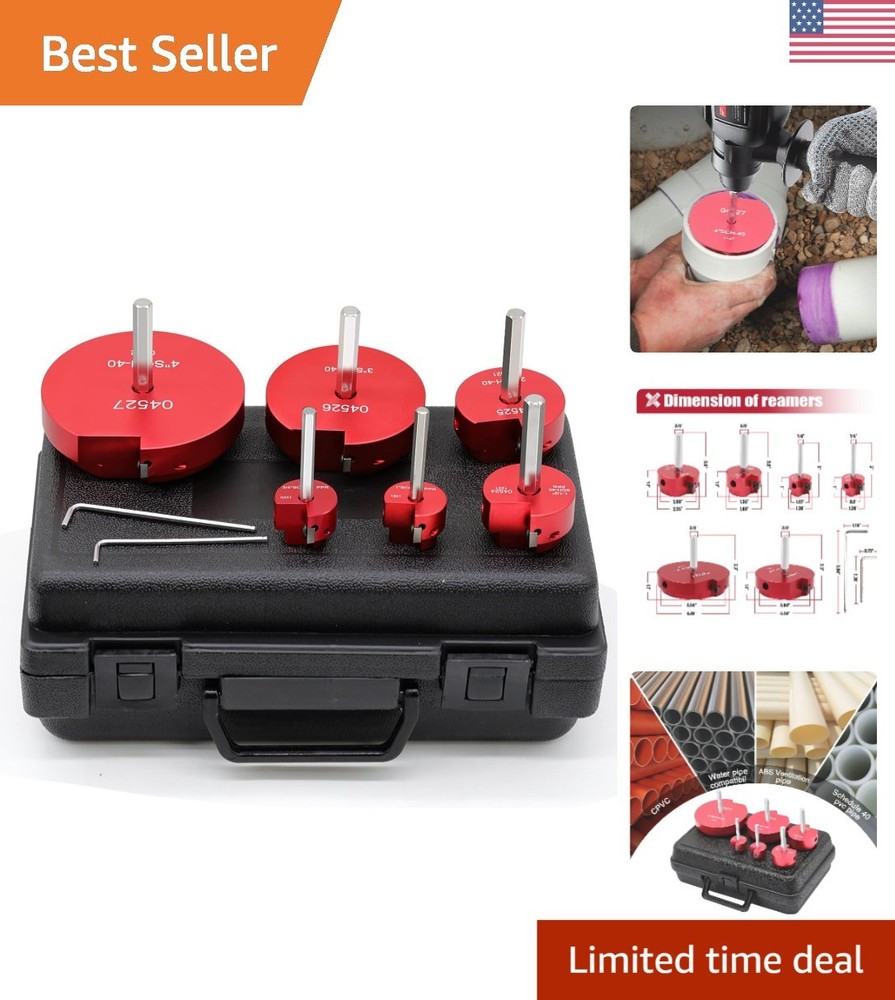 PVC Pipe Reamer 6 Piece Plastic Pipe Fitting Saver Kit 1/2in Drill Heads 3/4-4in
