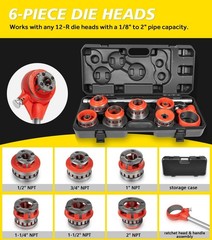 36475 12-R 1/2&Prime; &ndash; 2&Prime; NPT Manual Exposed Ratchet Pipe Threader Heavy-Duty 6 Dies