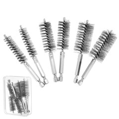 6Pcs Copper Tube Pipe Cleaner Brush Set 1/2&Prime; 3/4&Prime; 1&Prime; Wire Bore Drill 1/4&Prime; Hex