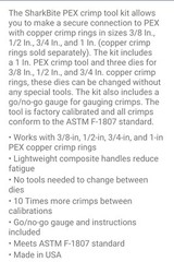 Sharkbite PEX Crimp Kit w/3 Dies & Go/No-go Gauge For 3/8 to 1&Prime; Copper Rings